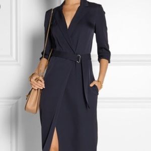 100% silk Navy Blue Theory “Amitara” Wrap Dress